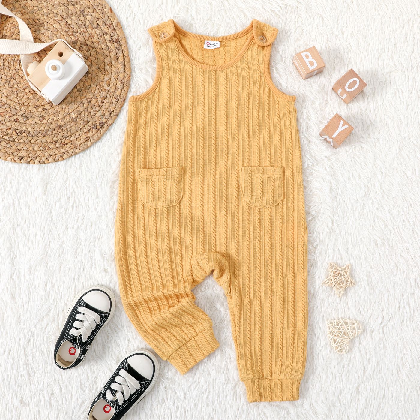 

Baby Boy/Girl Solid Textured Sleeveless Tank Jumpsuit with Pockets