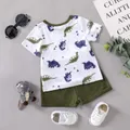 2pcs Baby Boy All Over Dinosaur Print Short-sleeve Tee and Solid Shorts Set  image 2