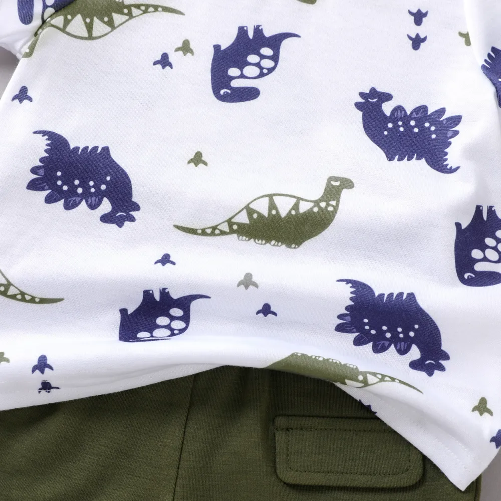 2pcs Baby Boy All Over Dinosaur Print Short-sleeve Tee and Solid Shorts Set  big image 4
