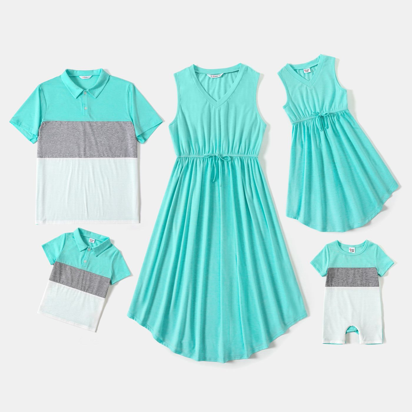 

Family Matching Solid V Neck Tank Dresses and Short-sleeve Colorblock Polo Shirts Sets
