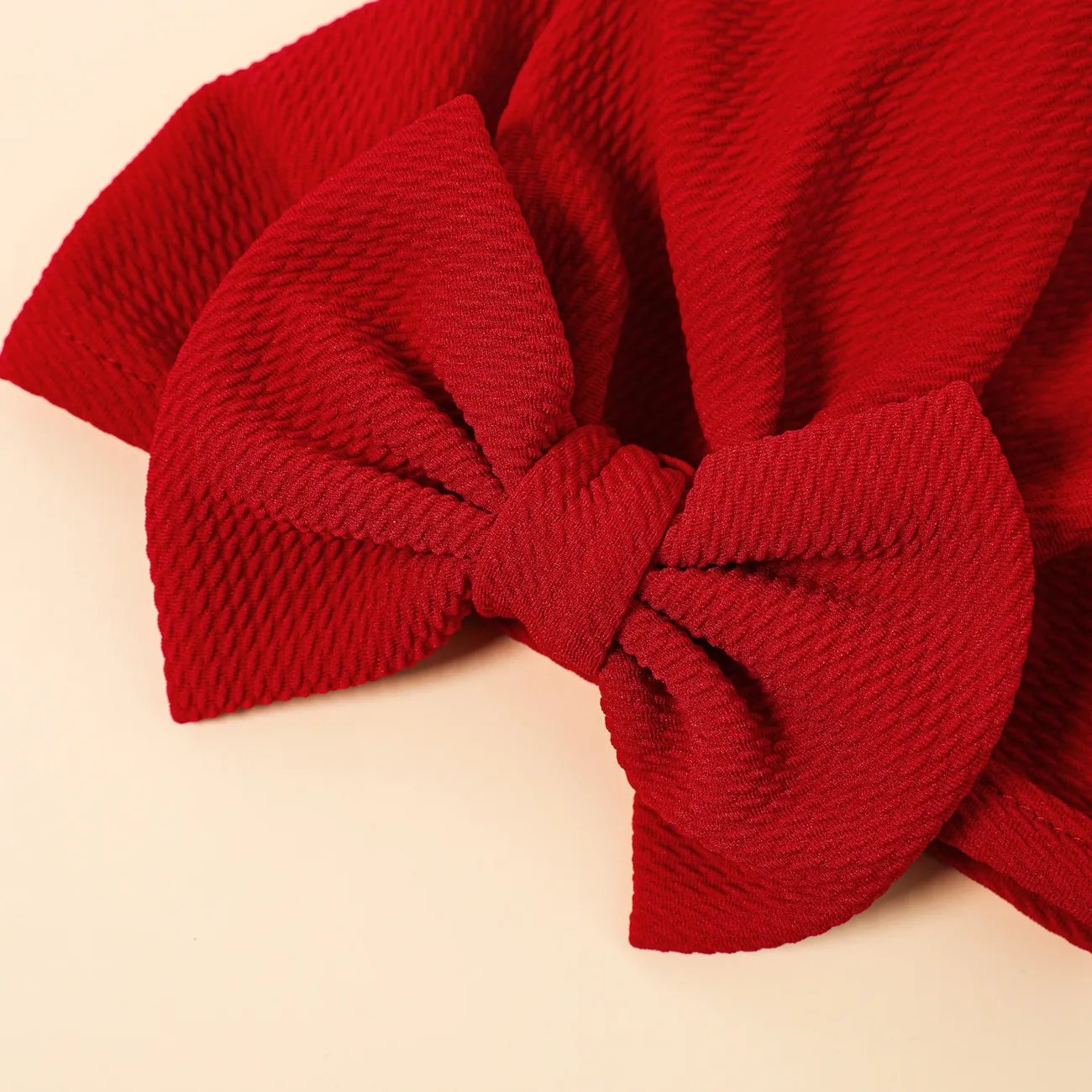 Baby Solid Textured Bow Turban Hat Red big image 1