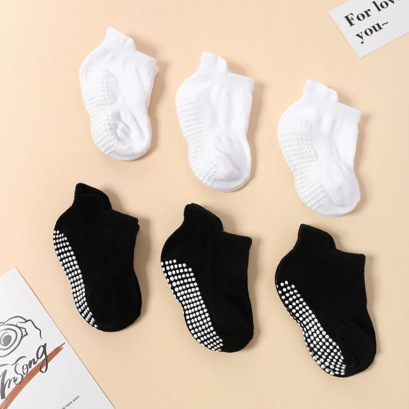 6-pairs Baby Simple Solid Non-slip Glue Grip Socks  image 2