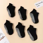 6-pairs Baby Simple Solid Non-slip Glue Grip Socks Black