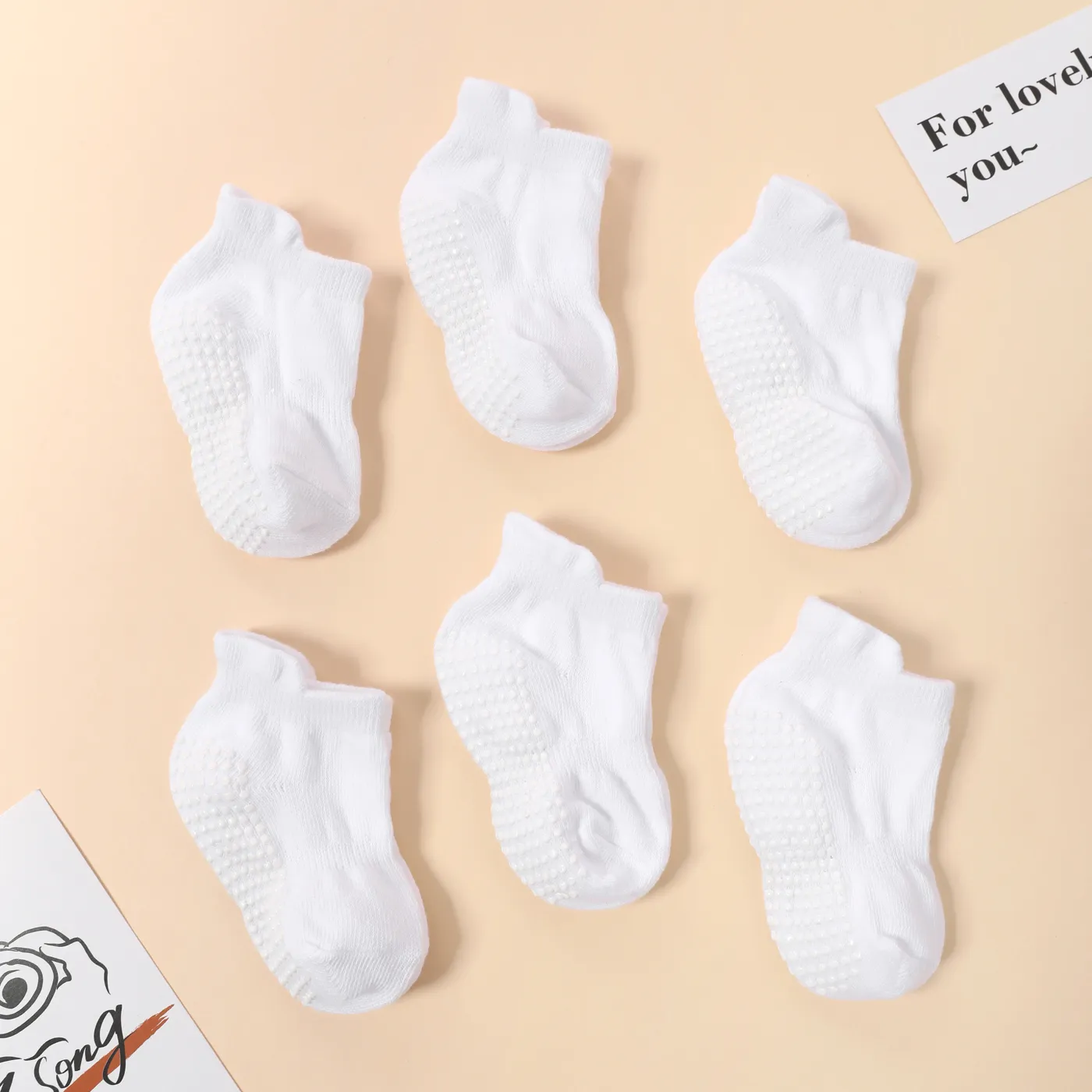 6-pairs Baby Simple Solid Non-slip Glue Grip Socks  image 4