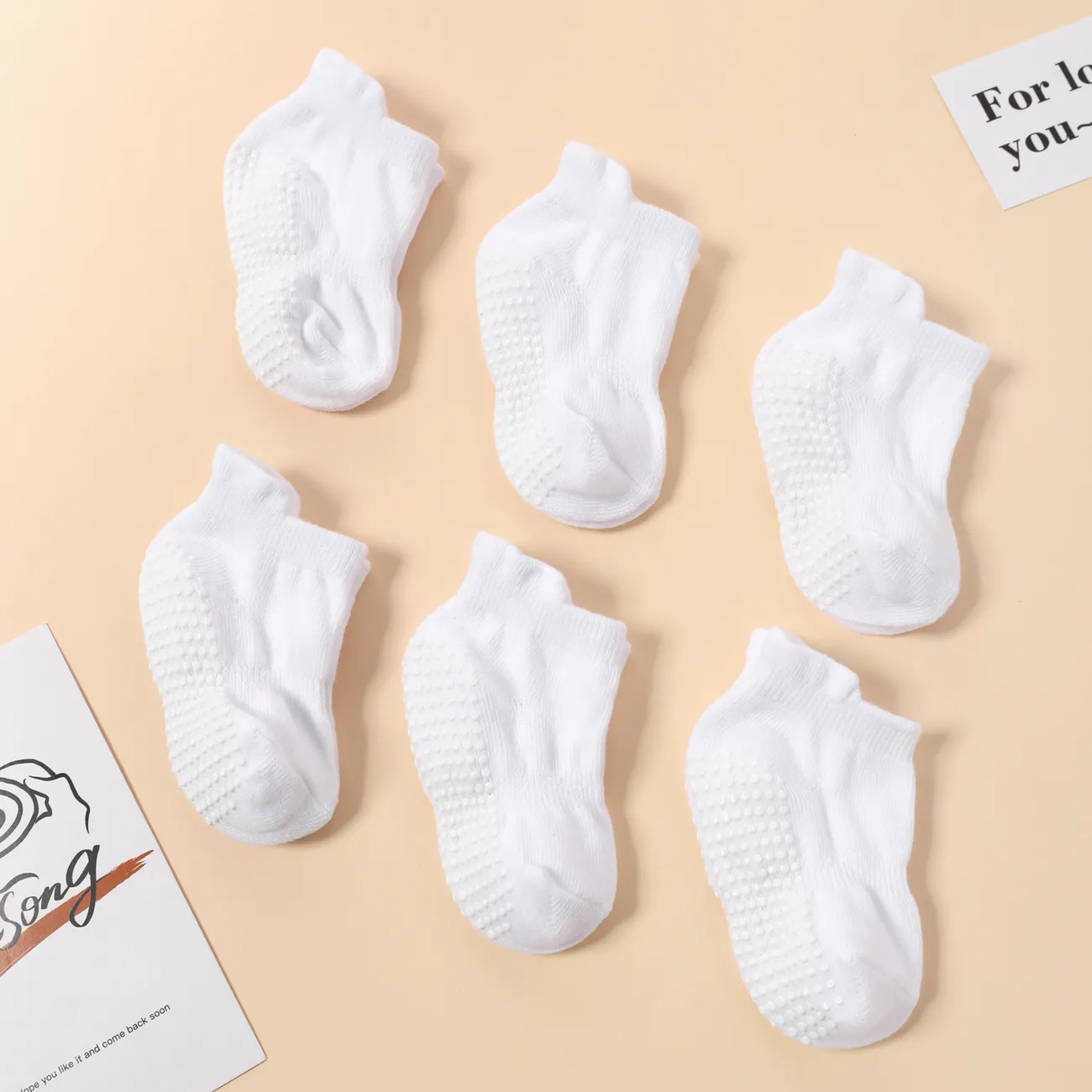 6-pairs Baby Simple Solid Non-slip Glue Grip Socks  big image 1