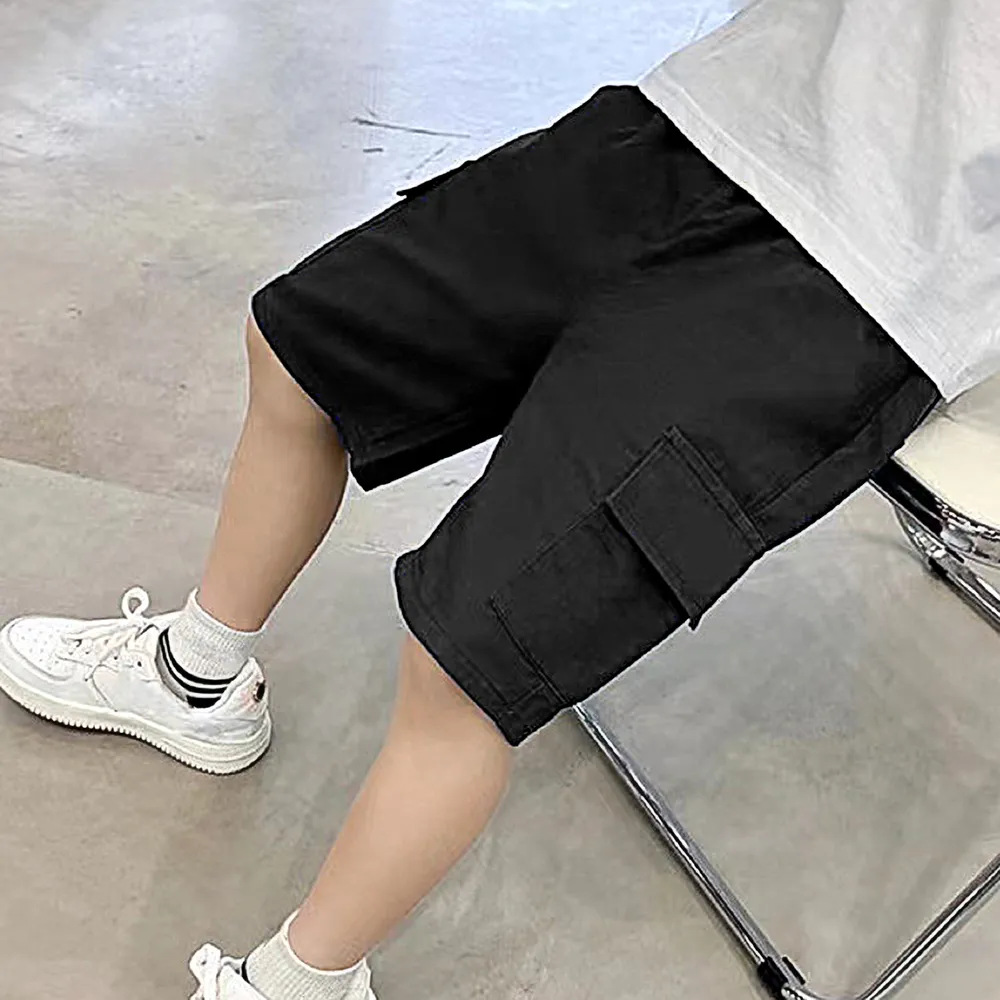 Kid Boy Solid Color Pocket Design Elasticized Shorts big image 6
