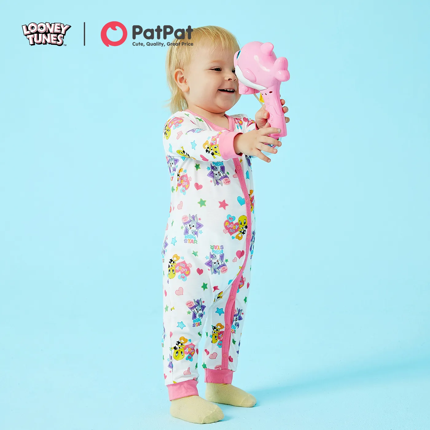 Looney Tunes Baby Boy/Girl Stars and Heart Print  Jumpsuit White image 6
