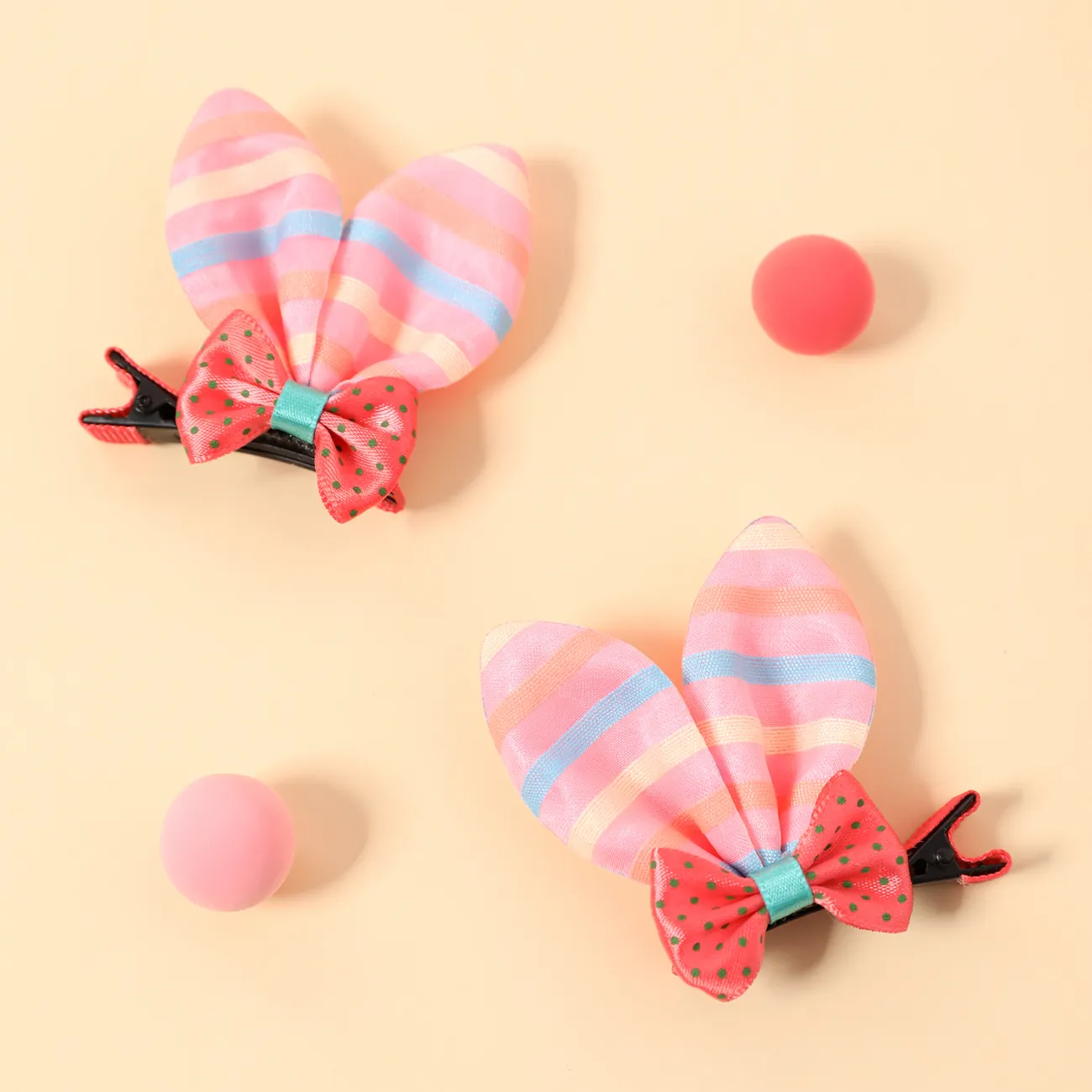 2-pack Bow Bunny Ears Hair Clips Hair Accessories for Girls Dark Pink big image 1