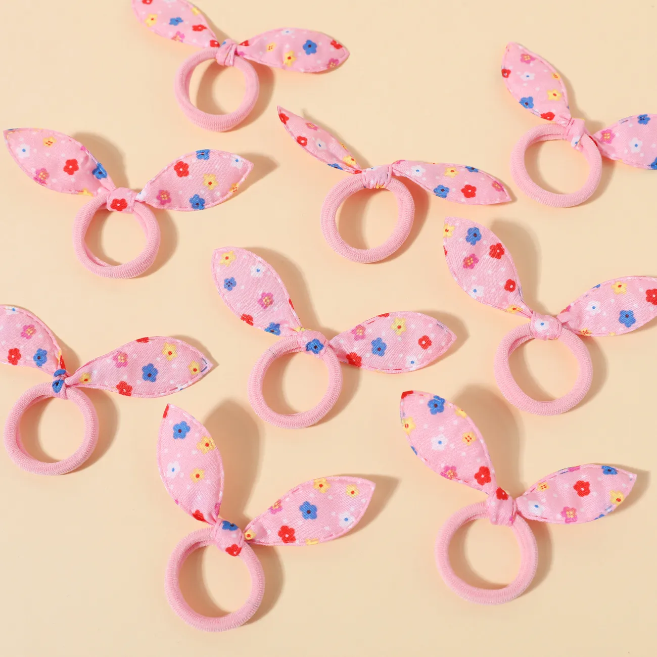 20-pack Bunny Rabbit Ears Hair Ties for Girls (Random Color) Pink big image 1