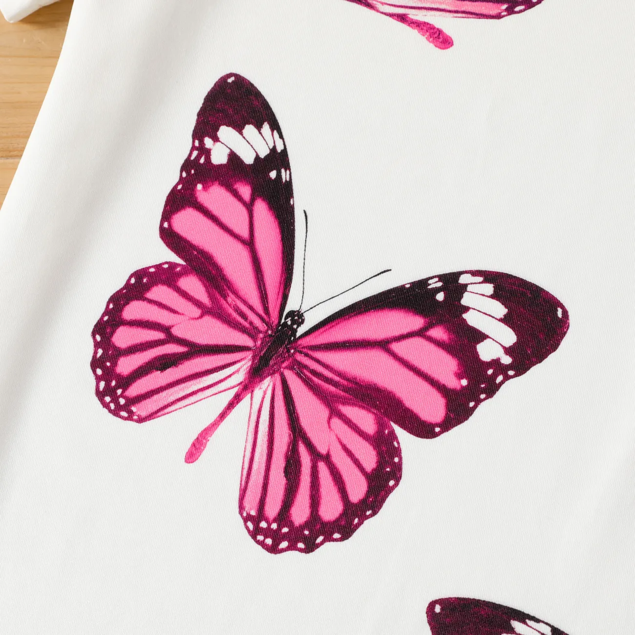 Kid Girl Butterfly Print Colorblock Cold Shoulder Short-sleeve Dress White big image 1