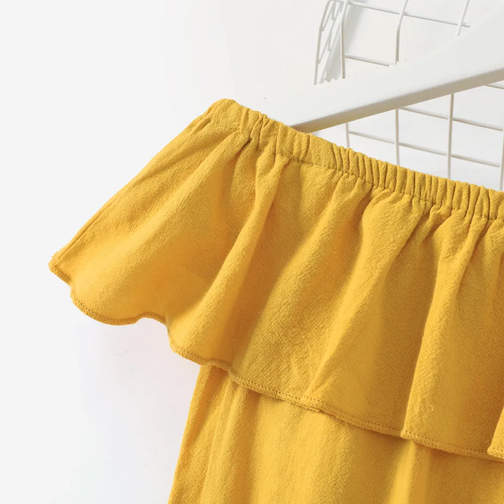 Pretty Solid Flounced Collar Top and Striped Pants Set big image 3