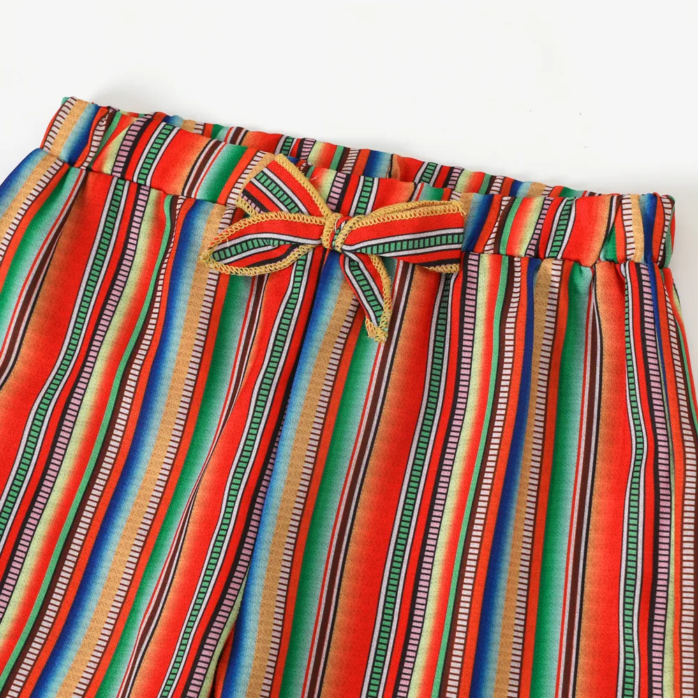 Pretty Solid Flounced Collar Top and Striped Pants Set big image 5