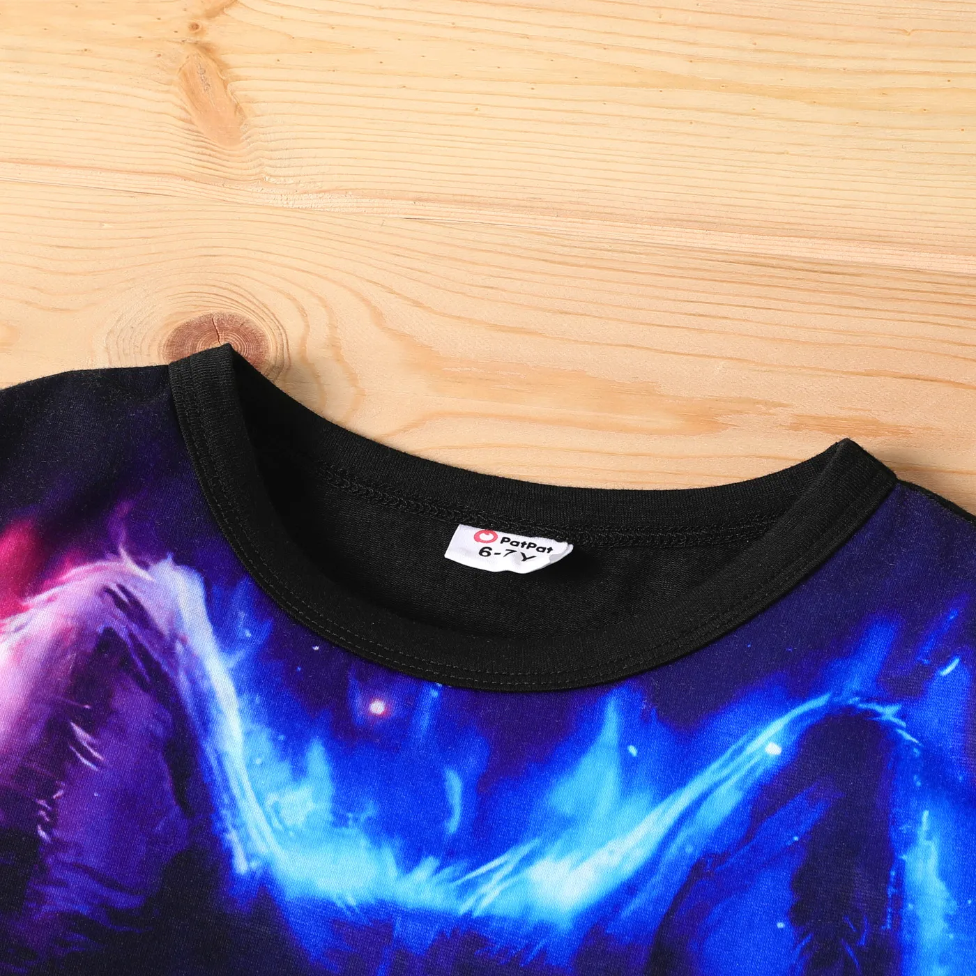 2pcs Kid Boy Animal Wolf Print Colorblock Short-sleeve Tee and Black Shorts Set Black image 4
