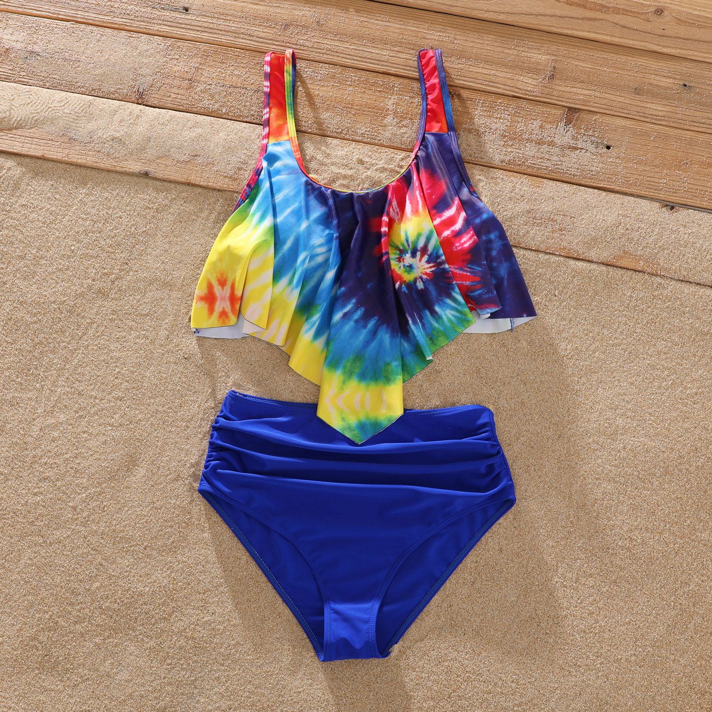 Family Matching Tie Dye Tank Crop Top Bikini Set Swimwear And Swim Trunks Shorts