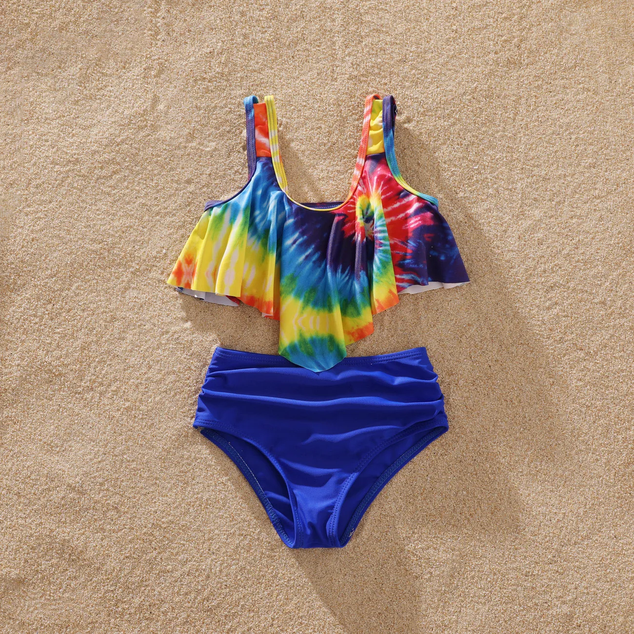 Family Matching Tie Dye Tank Crop Top Bikini Set Swimwear or Swim Trunks Shorts Blue big image 1