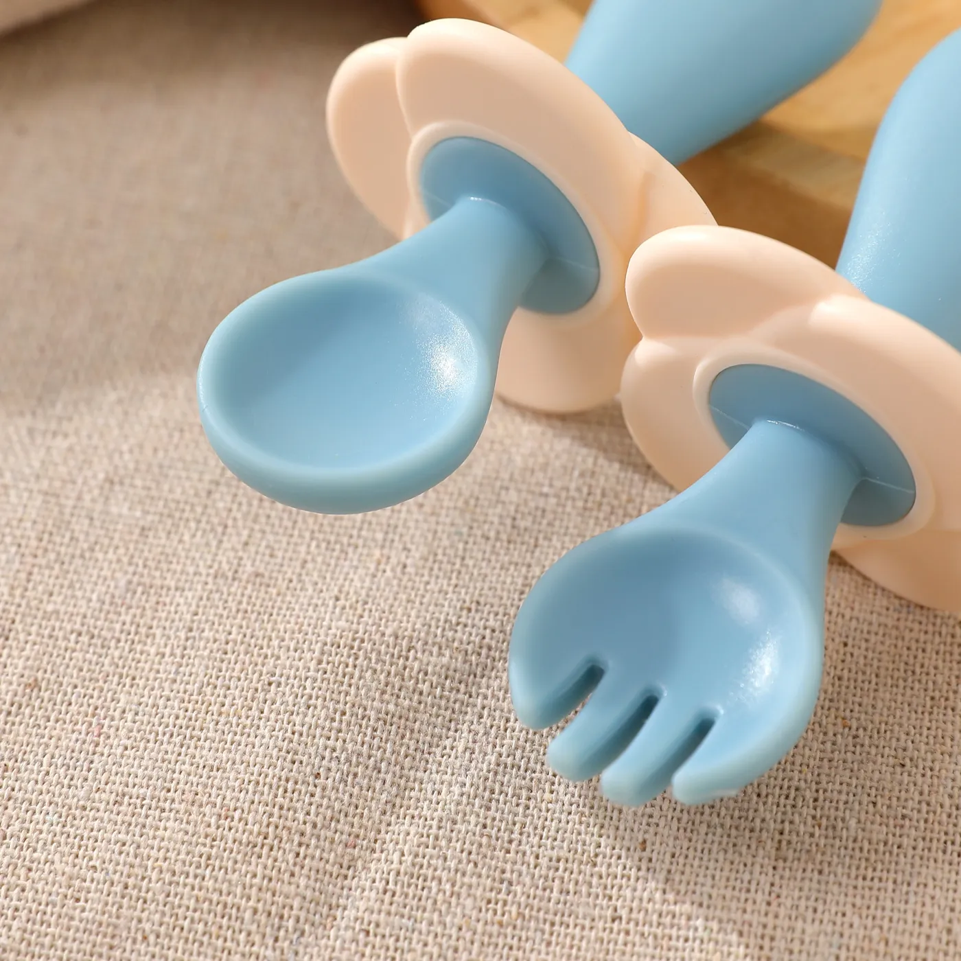 2-pack Baby Silicone Self-Feeding Spoon Fork Toddler Utensils Training Utensils Set for Self-Training Light Blue image 5