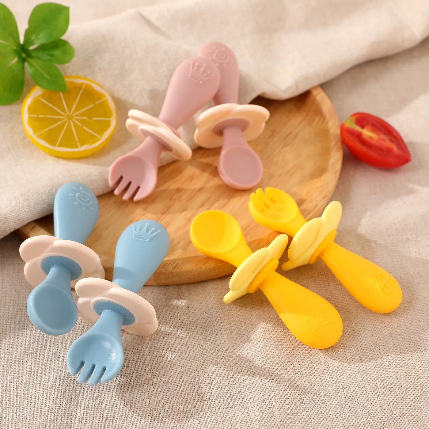 2-pack Baby Silicone Self-Feeding Spoon Fork Toddler Utensils Training Utensils Set for Self-Training Light Blue image 3