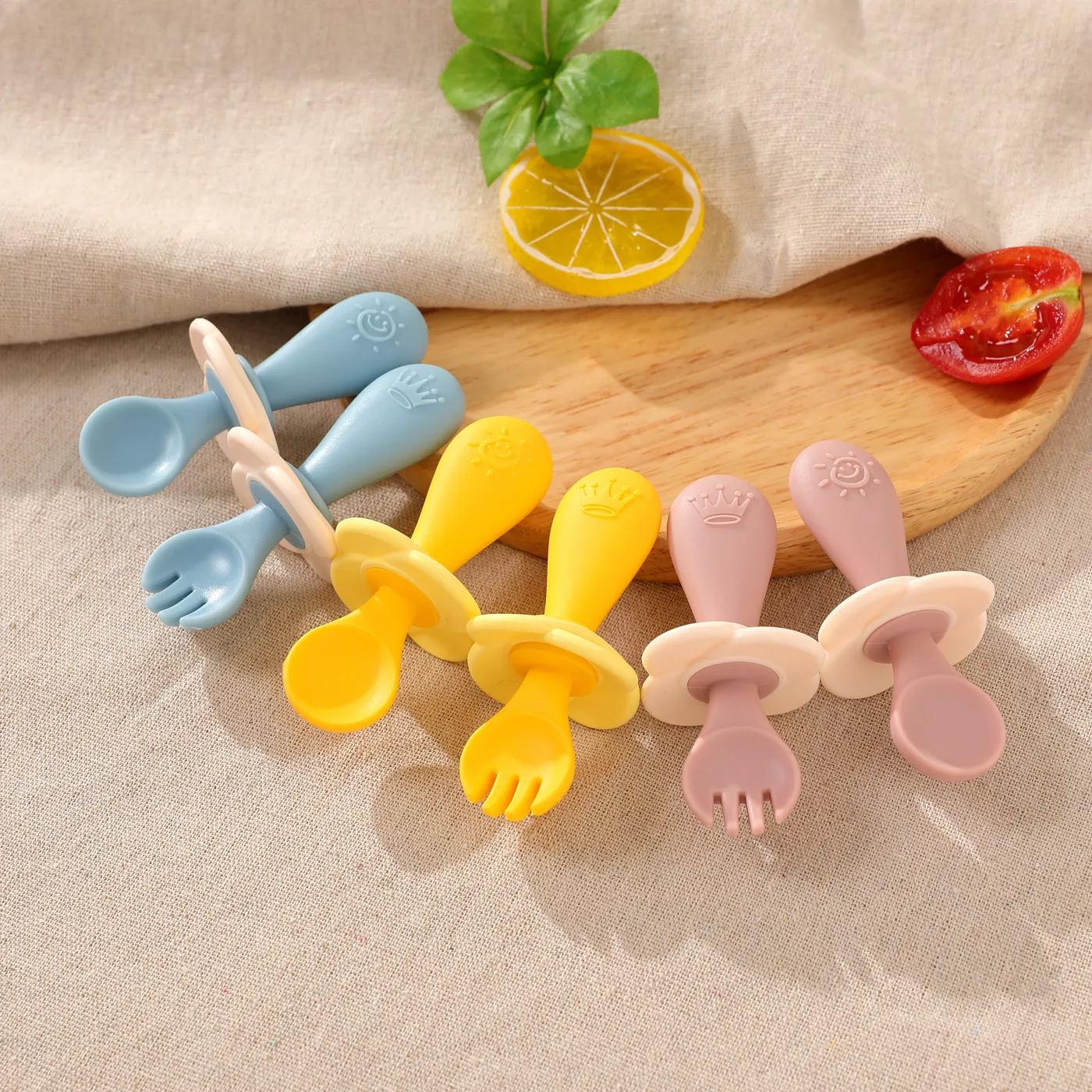 2-pack Baby Silicone Self-Feeding Spoon Fork Toddler Utensils Training Utensils Set for Self-Training Light Blue image 4