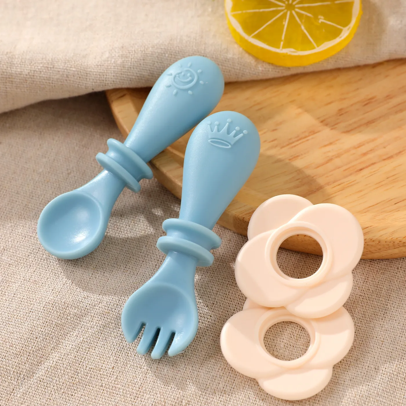 2-pack Baby Silicone Self-Feeding Spoon Fork Toddler Utensils Training Utensils Set for Self-Training Light Blue image 6