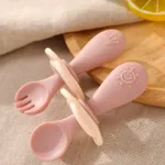 2-pack Baby Silicone Self-Feeding Spoon Fork Toddler Utensils Training Utensils Set for Self-Training Pink