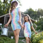 Tie Dye Short-sleeve Bodycon T-shirt Dress for Mom and Me Multi-color image 3