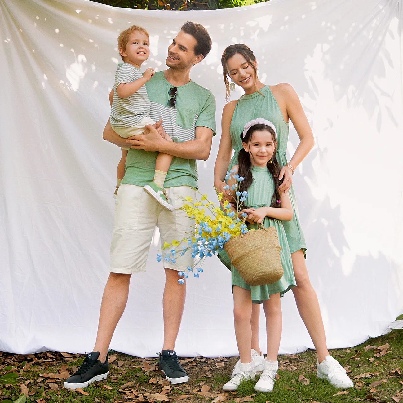 Dia da Mãe Look de família Manga curta Conjuntos de roupa para a família Conjuntos Verde big image 1
