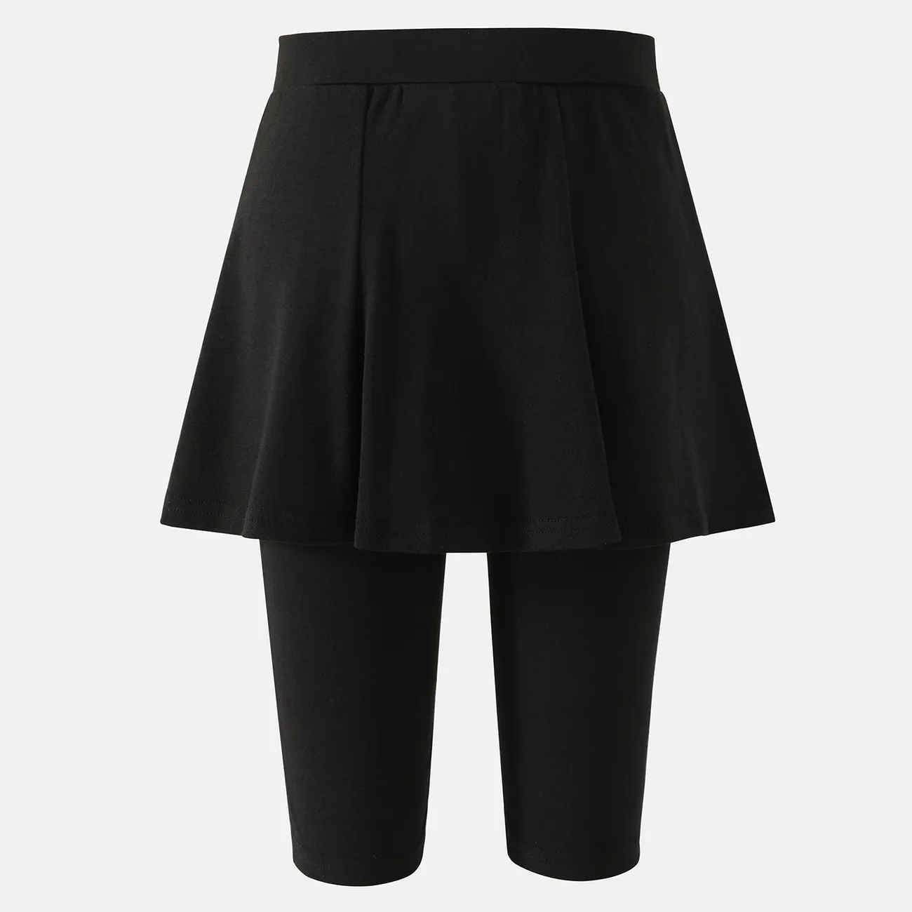 enfant fille couleur unie faux-deux jupe legging short Noir big image 1