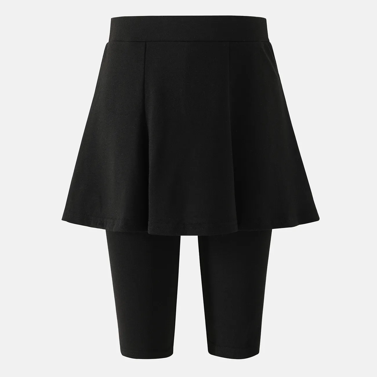 enfant fille couleur unie faux-deux jupe legging short Noir big image 1