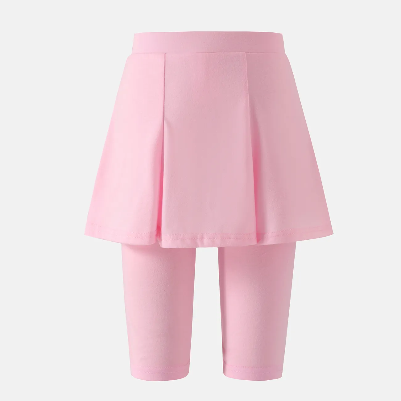 Shorts leggings de saia falsa de cor sólida para menina infantil Rosa big image 1