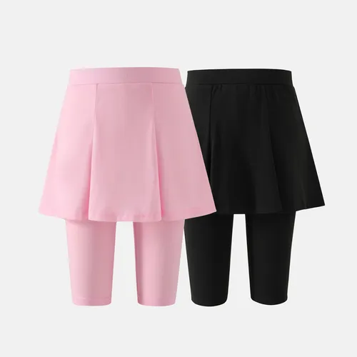 Shorts leggings de saia falsa de cor sólida para menina infantil