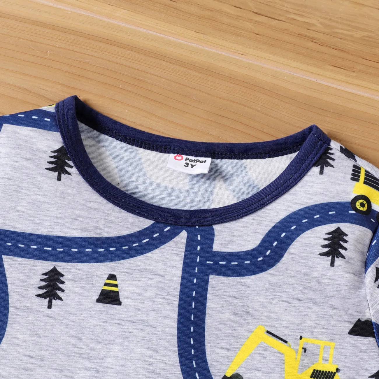2-piece Toddler Boy Road Vehicle Print Short-sleeve Tee and Elasticized Grey Shorts Set Blue big image 1