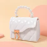 bolso satchel lingge con diseño geométrico y cierre de metal con asa de perlas sintéticas para niños pequeños/niños Blanco