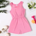 Kid Girl Solid Color U Collar Racer Back Sleeveless Rompers PINK-1