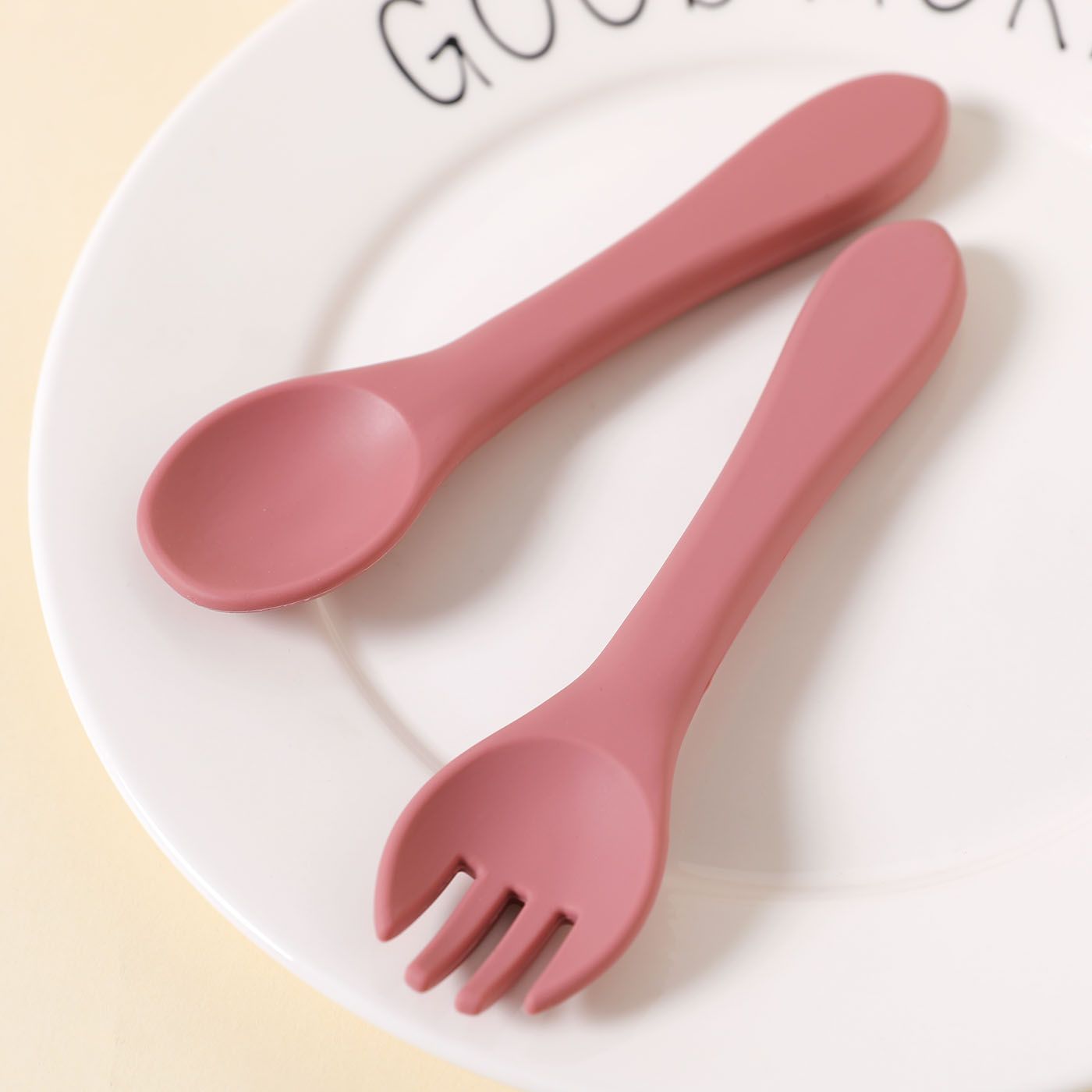 Food Grade Silicone Self-Feeding Spoon Fork Baby Toddler Utensils Training Utensils Set for Self-Tra