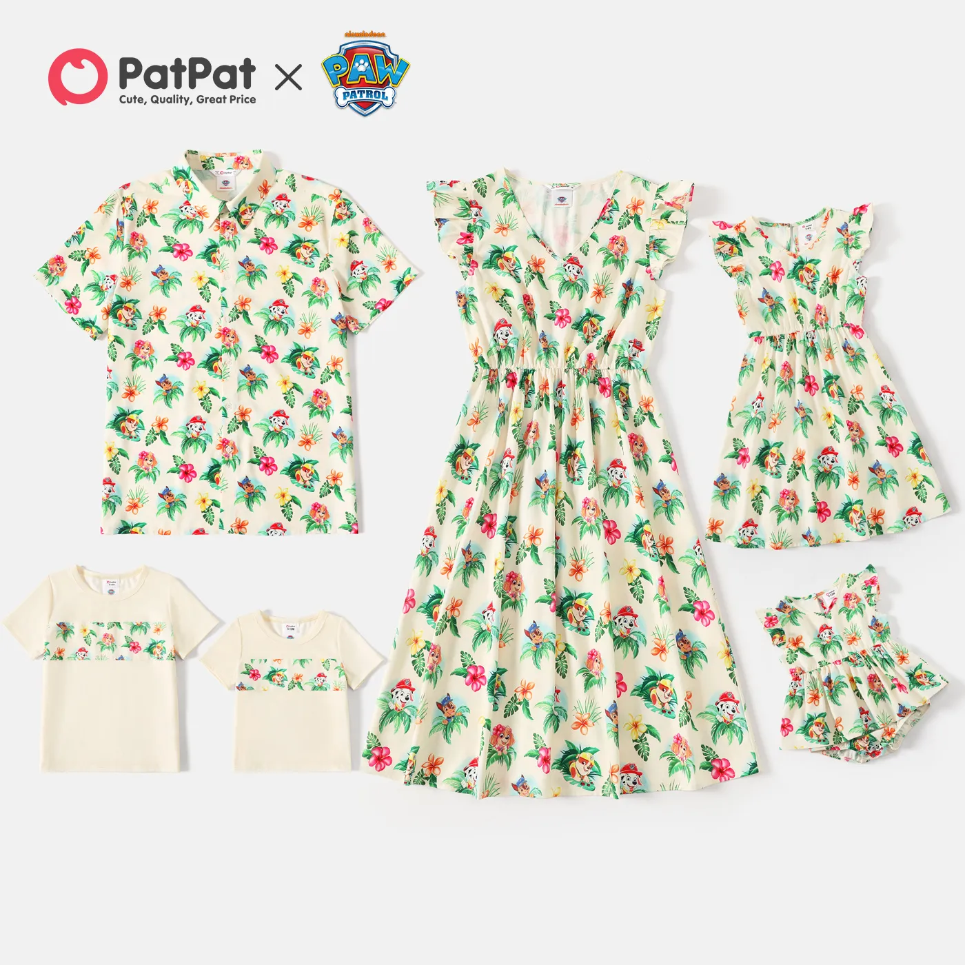 

PAW Patrol Family Matching Allover Floral V Neck Flutter-sleeve Dresses and Short-sleeve Tops Sets