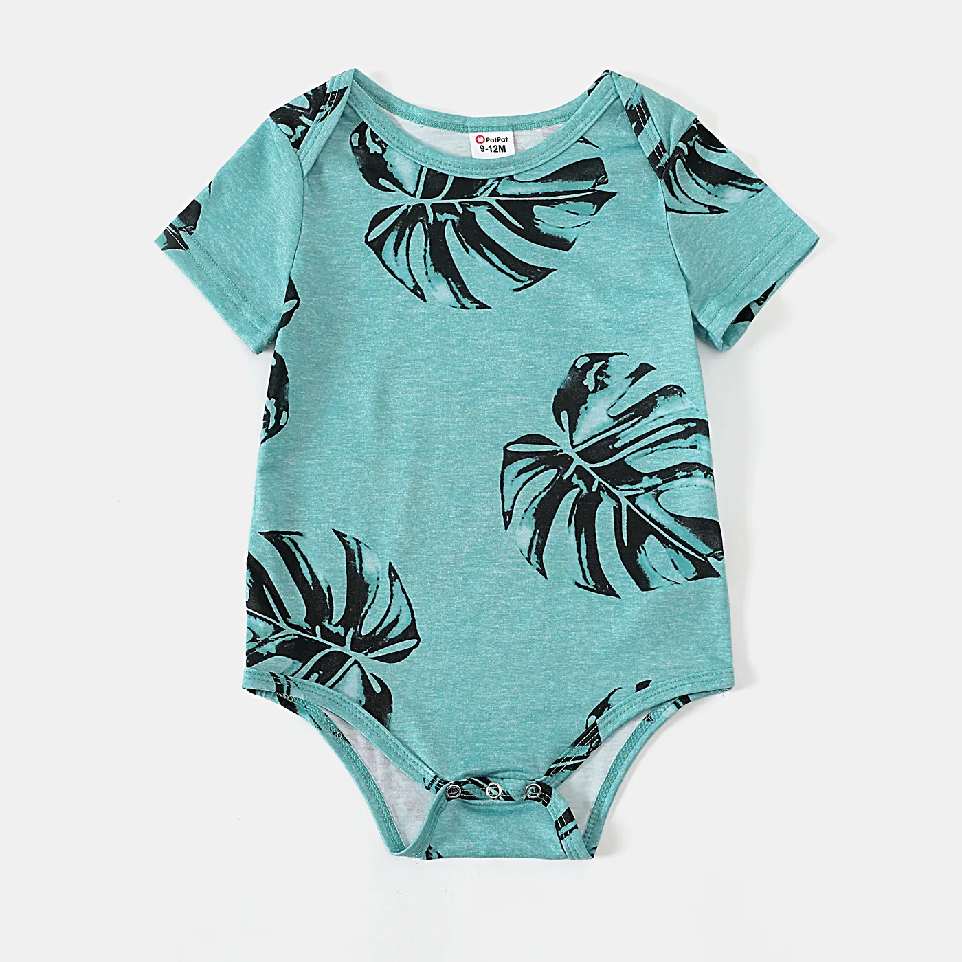 Allover Palm Leaf Print Grey Short-sleeve Twist Knot Bodycon Dress for Mom and Me Green