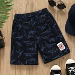 shorts elásticos con estampado de dinosaurios y parches bordados para niños Azul real
