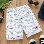 shorts elásticos con estampado de dinosaurios y parches bordados para niños Blanco