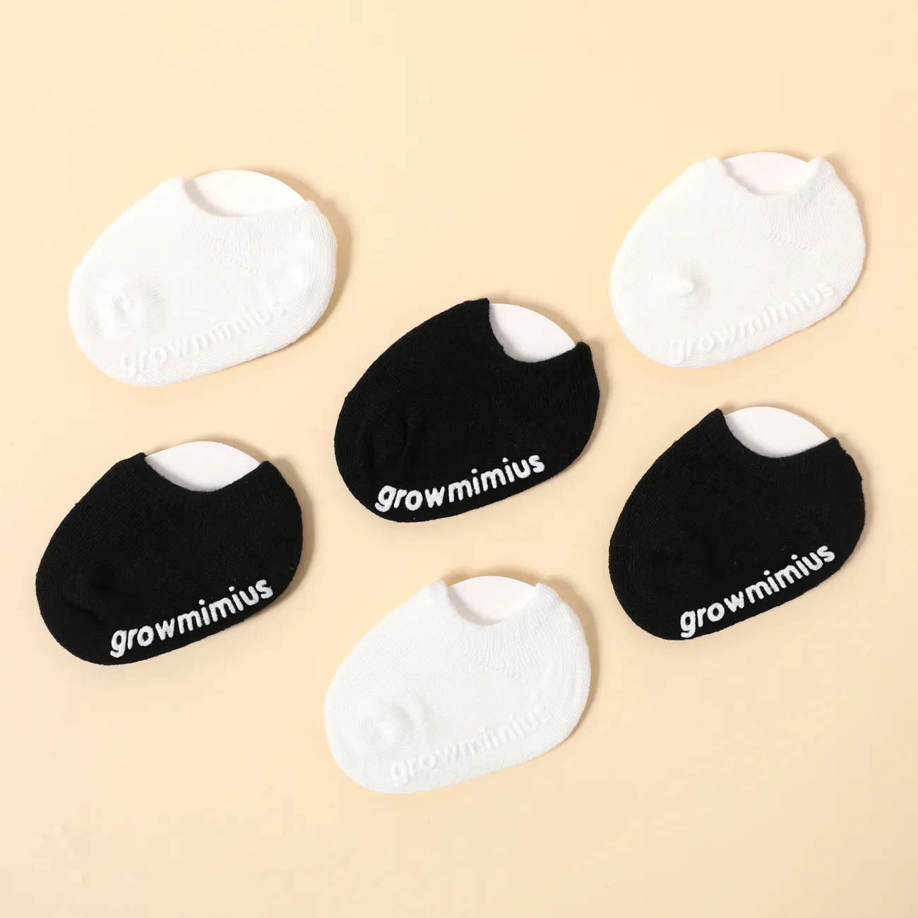 6 pares de meias antiderrapantes de cor pura para bebês Preto/Branco big image 1