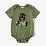Mommy and Me Characters Letter Print Army Green Short-sleeve Twist Knot T-shirt Dress for Mom and Me LightArmyGreen