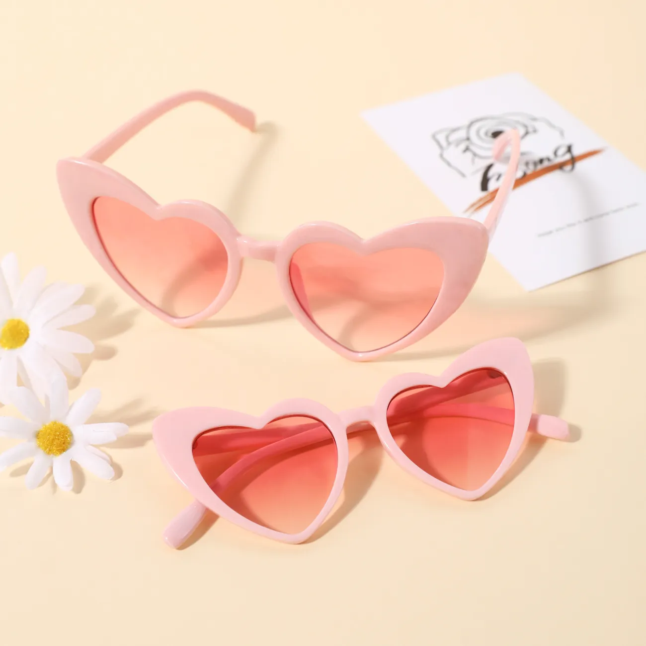 Óculos decorativos com moldura de coração de pêssego para mãe e para mim (com bolsa de óculos) Rosa big image 1
