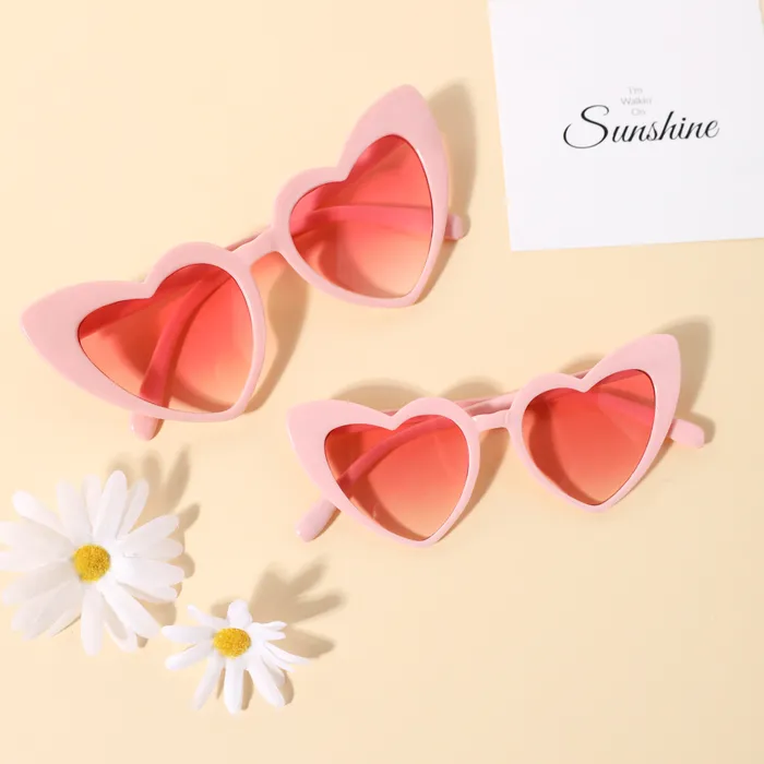 Peach Heart Frame Decorative Glasses for Mom and Me (With Glasses Bag)