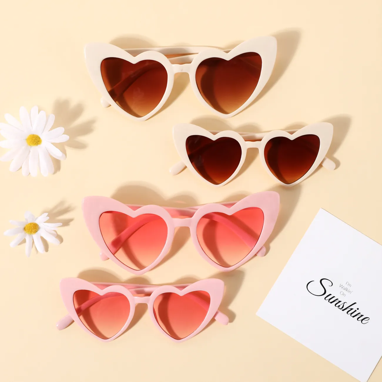 Peach Heart Frame Decorative Glasses for Mom and Me (With Glasses Bag) Beige big image 1