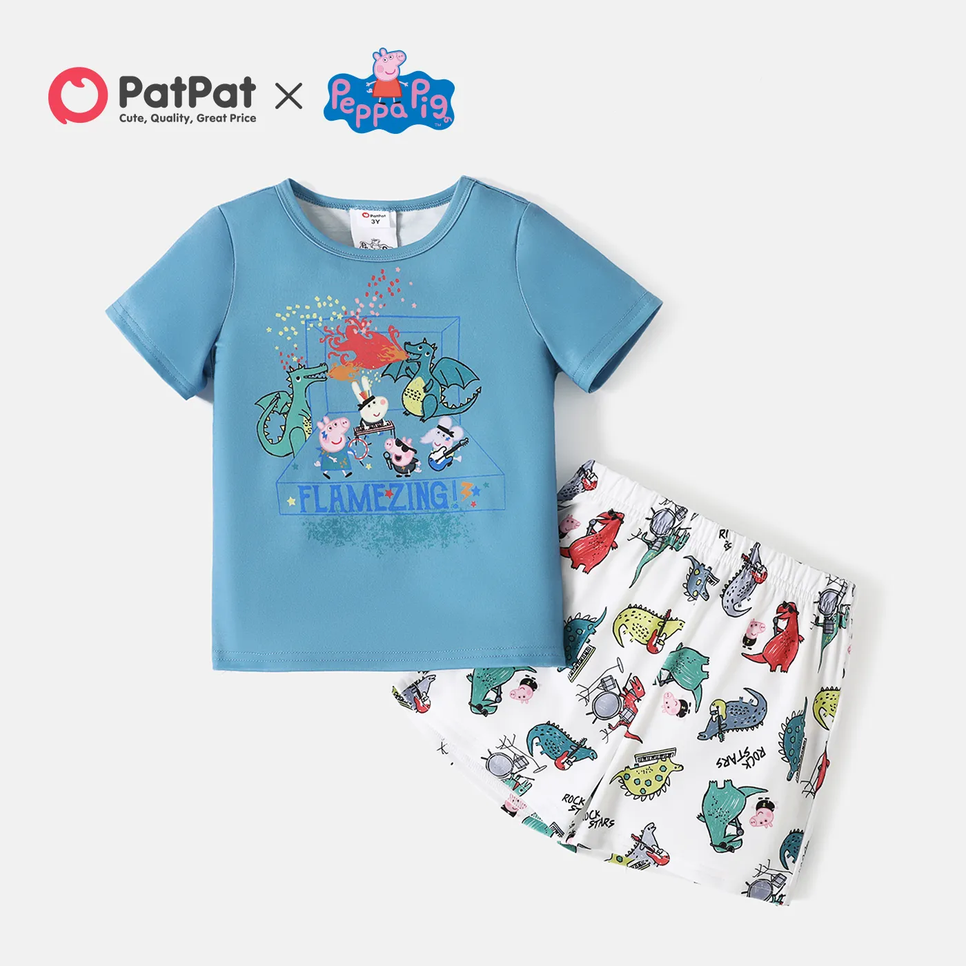 

Peppa Pig 2pcs Toddler Boy Animal Print Short-sleeve Tee and Dinosaur Print Shorts Set