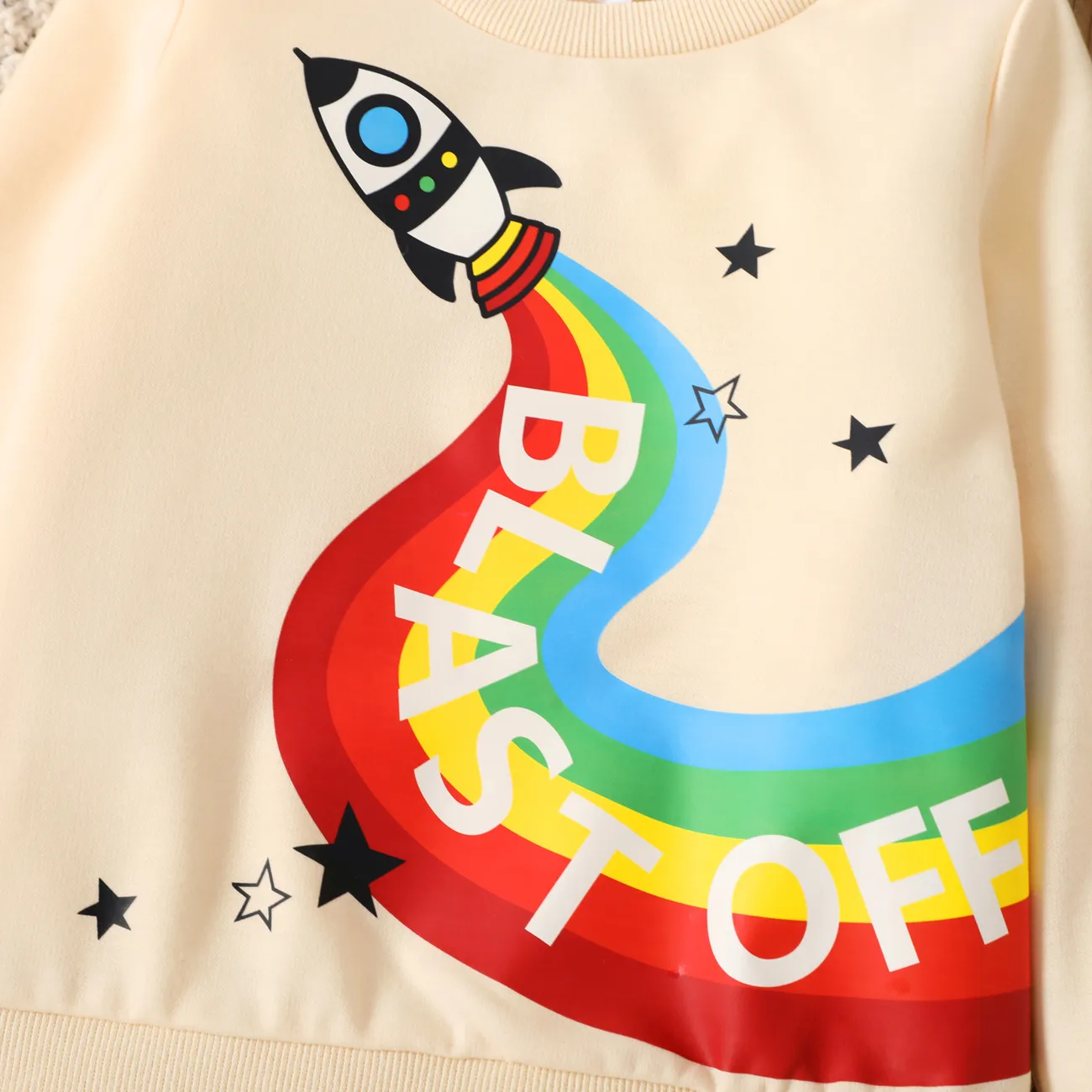 Toddler Boy Rocket Letter Rainbow/Vehicle Print Pullover Sweatshirt Apricot big image 1