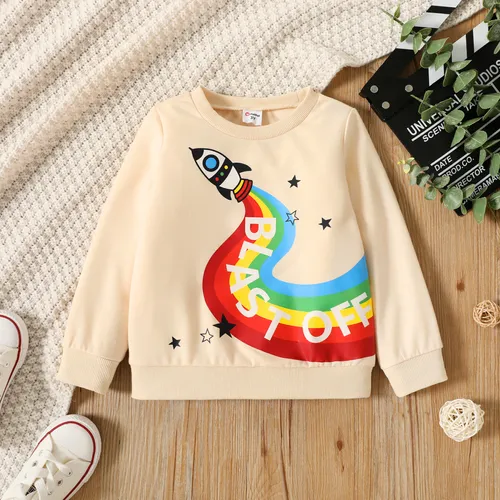 Toddler Boy Rocket Letter Rainbow/Vehicle Print Pullover Sweatshirt