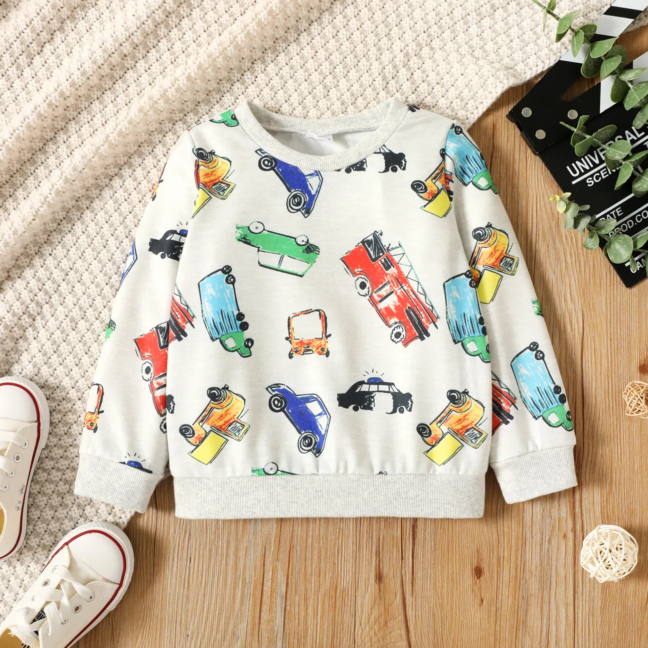 Toddler Boy Rocket Letter Rainbow/Vehicle Print Pullover Sweatshirt Grey big image 1