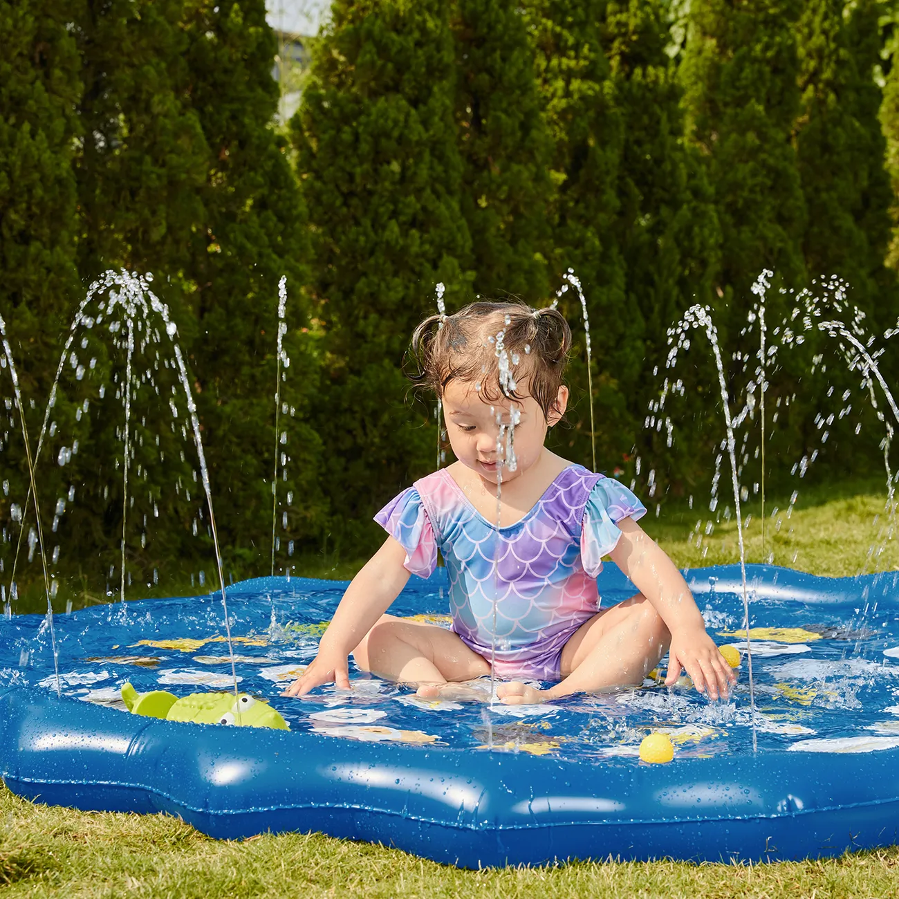 Kids Splash Pad Water Spray Play Mat Sprinkler Wading Pool Outdoor Inflatable Water Summer Toys with Alphabet Blue big image 1