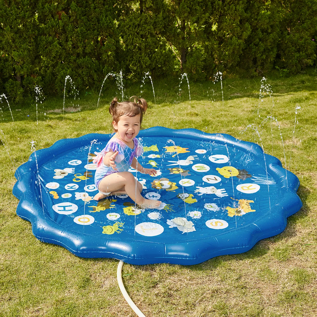 Kinder Splash Pad Wasserspray Spielmatte Sprinkler Planschbecken Outdoor aufblasbares Wasser Sommerspielzeug mit Alphabet blau big image 1
