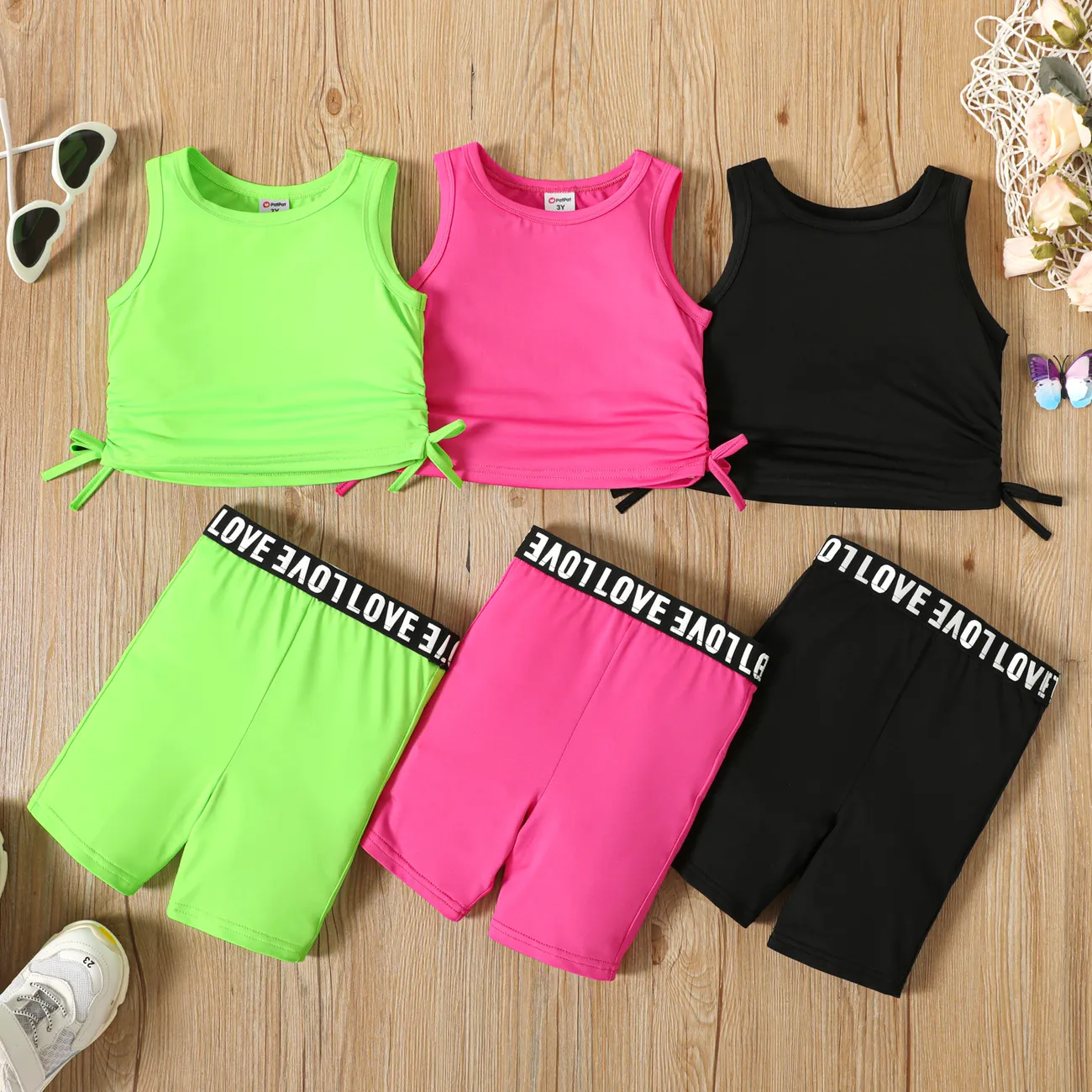 2pcs Toddler Girl Bowknot Design Tank Top and Letter Print Shorts Sporty Set Roseo big image 1
